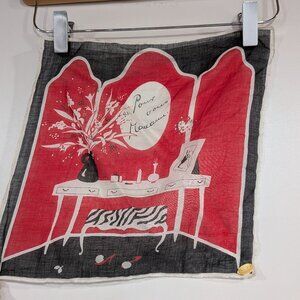 "Pour Vous Madame" Graphic Handkerchief Made in Switzerland Red Black VINTAGE